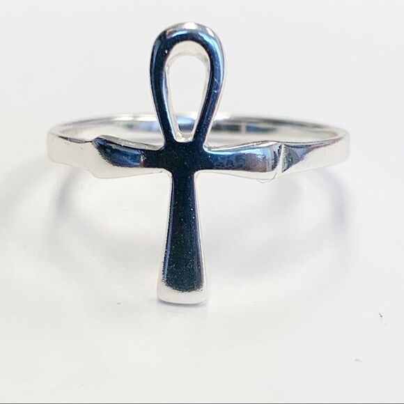 925 Sterling Silver Ankh Cross Ring - Picture 2 of 15